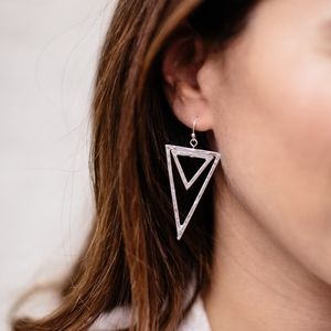 Hammered Silvertone Triangle Drop Earrings